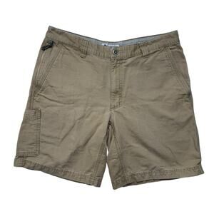 COLUMBIA Cotton Khaki Mens Cargo Shorts Size 34 9” Inseam Tan Pockets Snap Zip